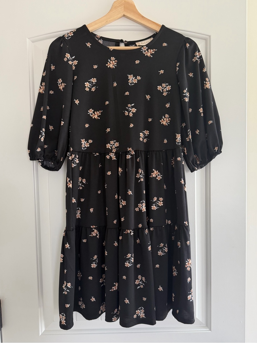 Altar'd State Black Dress w/ Peach/Cream Floral Print Size S Summer Cottagecore